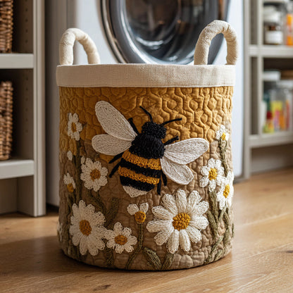 Panier à linge matelassé artisanal – Abeilles et fleurs