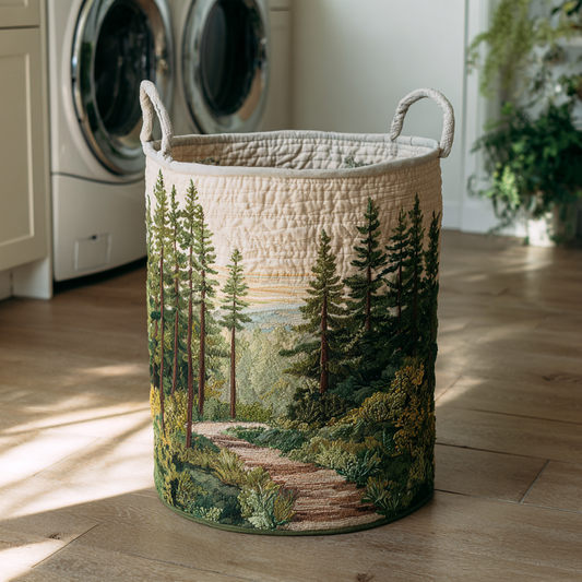 Panier à linge matelassé artisanal – Paysage naturel imprimé