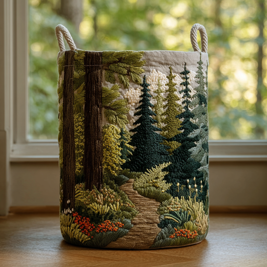 Panier à linge matelassé artisanal – Paysage naturel imprimé