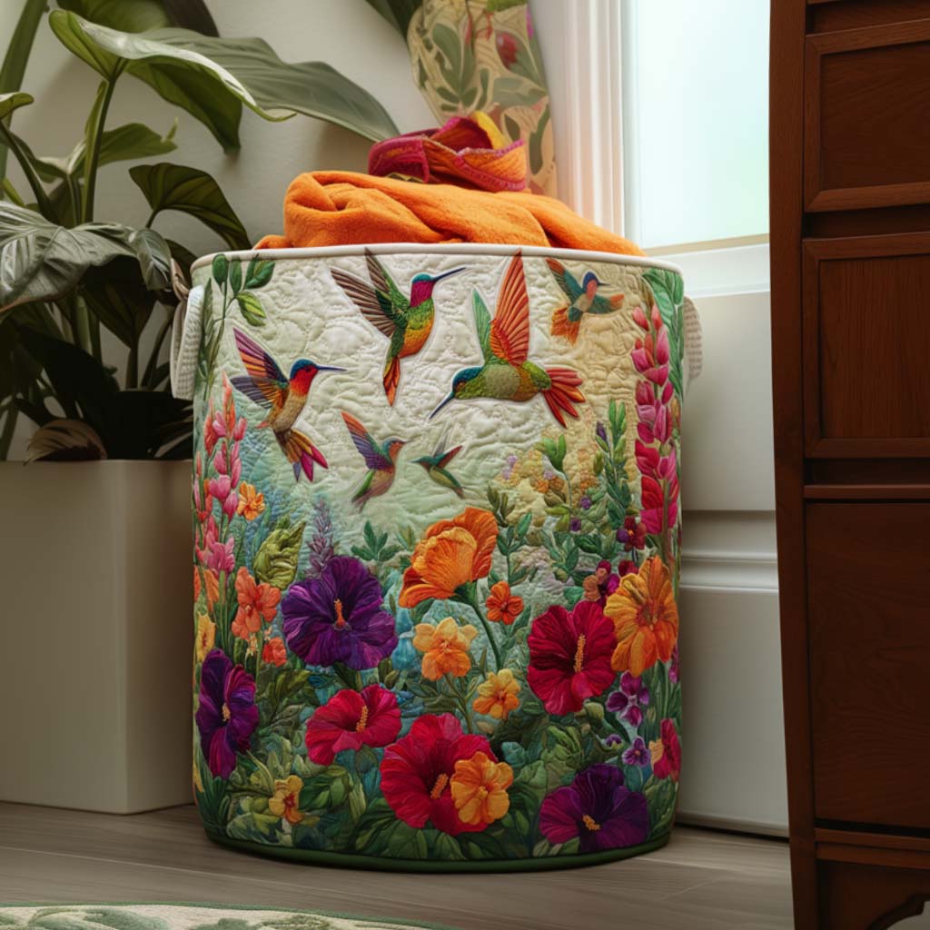 Panier à linge matelassé artisanal – Papillon et fleurs