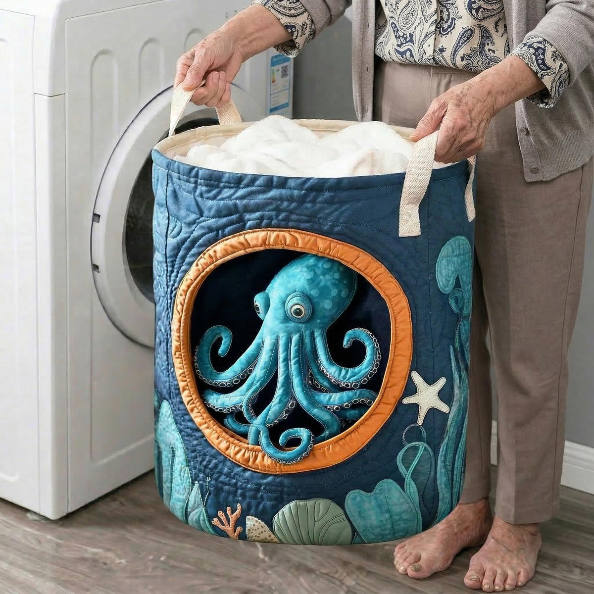 Panier à linge matelassé artisanal – Poulpe