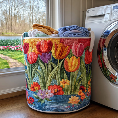 Panier à linge matelassé artisanal – Motif estival