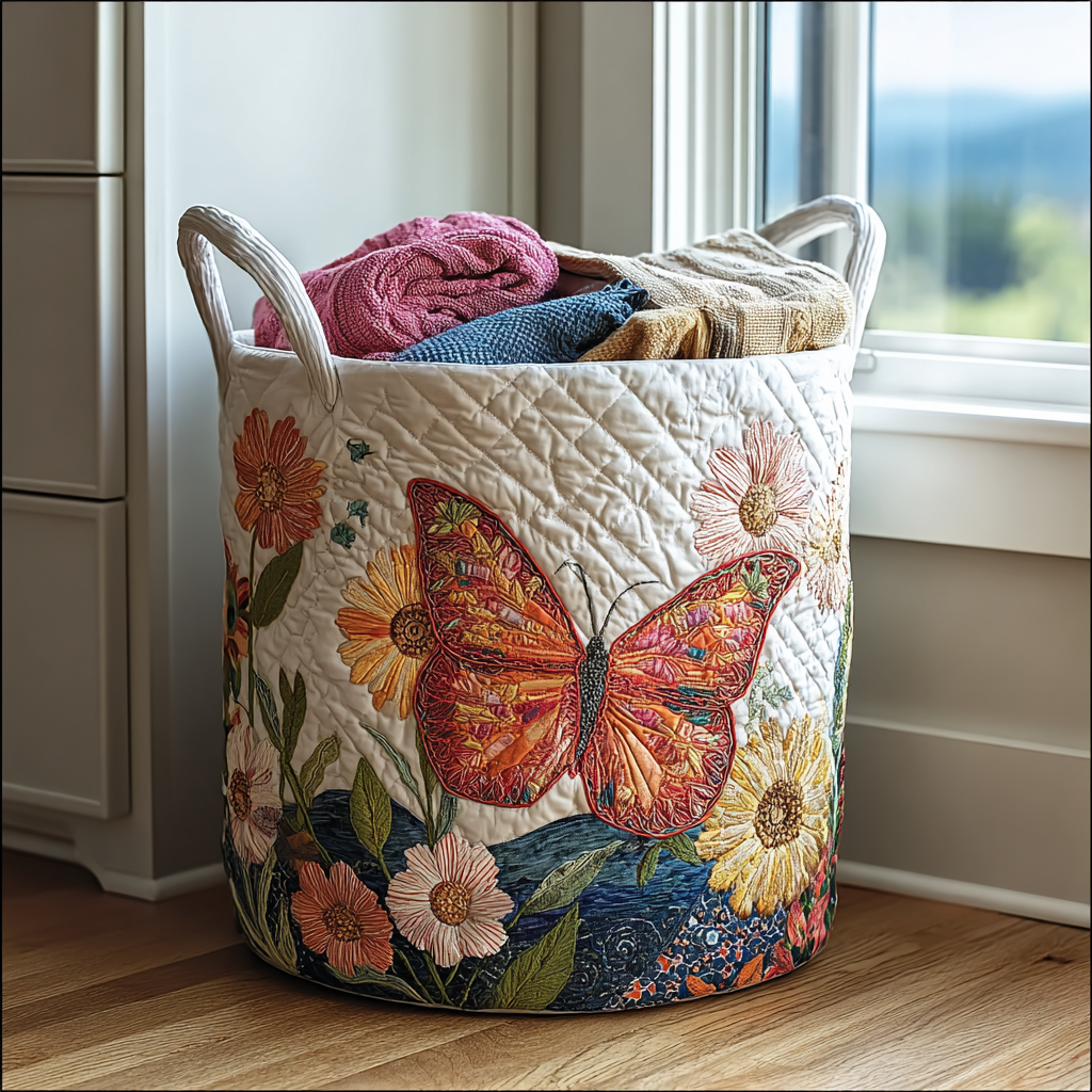 Panier à linge matelassé artisanal – Envol coloré