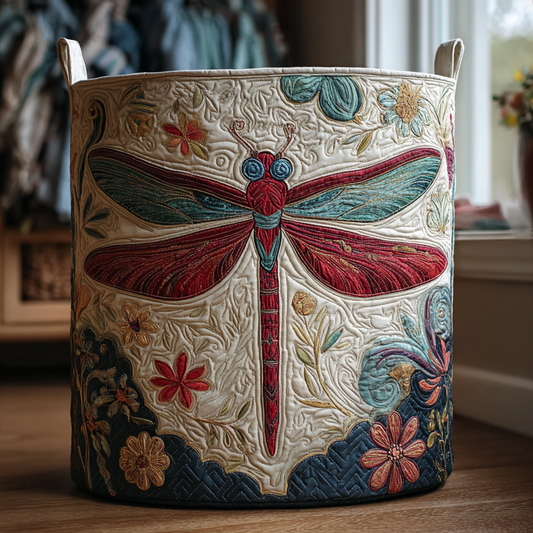 Panier à linge matelassé artisanal – Libellules