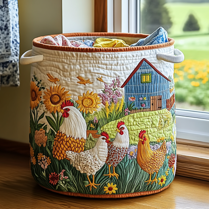 Panier à linge matelassé artisanal – Poules de la ferme