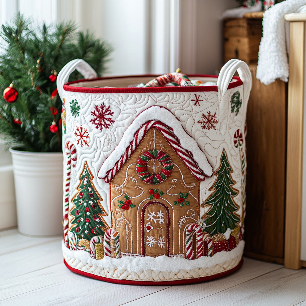 Panier à linge matelassé artisanal – Motif hivernal