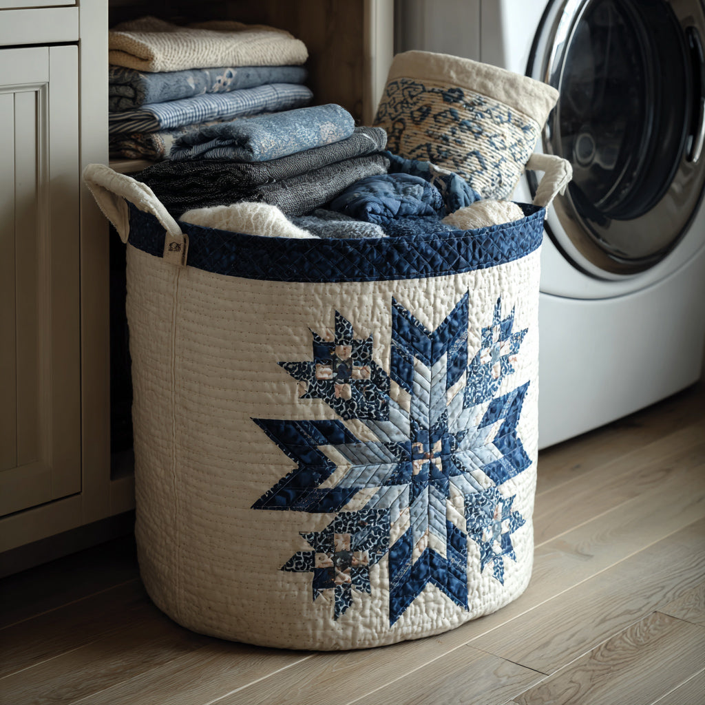 Panier à linge matelassé artisanal – Motif hivernal
