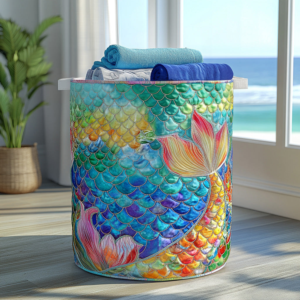 Panier à linge matelassé artisanal – Motif marin