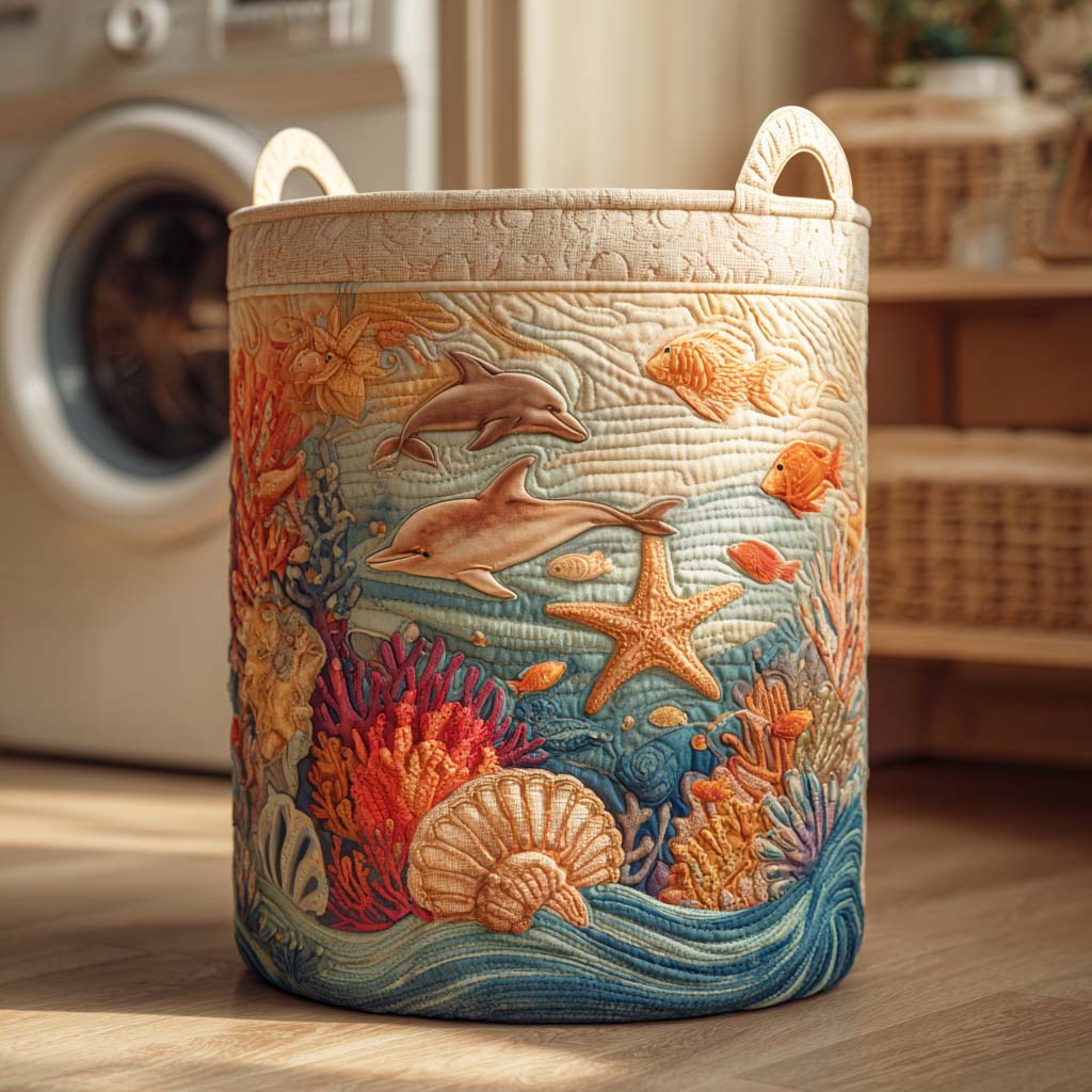 Panier à linge matelassé artisanal – Motif marin