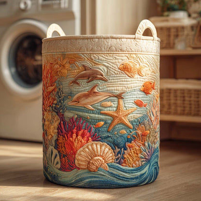 Panier à linge matelassé artisanal – Motif marin