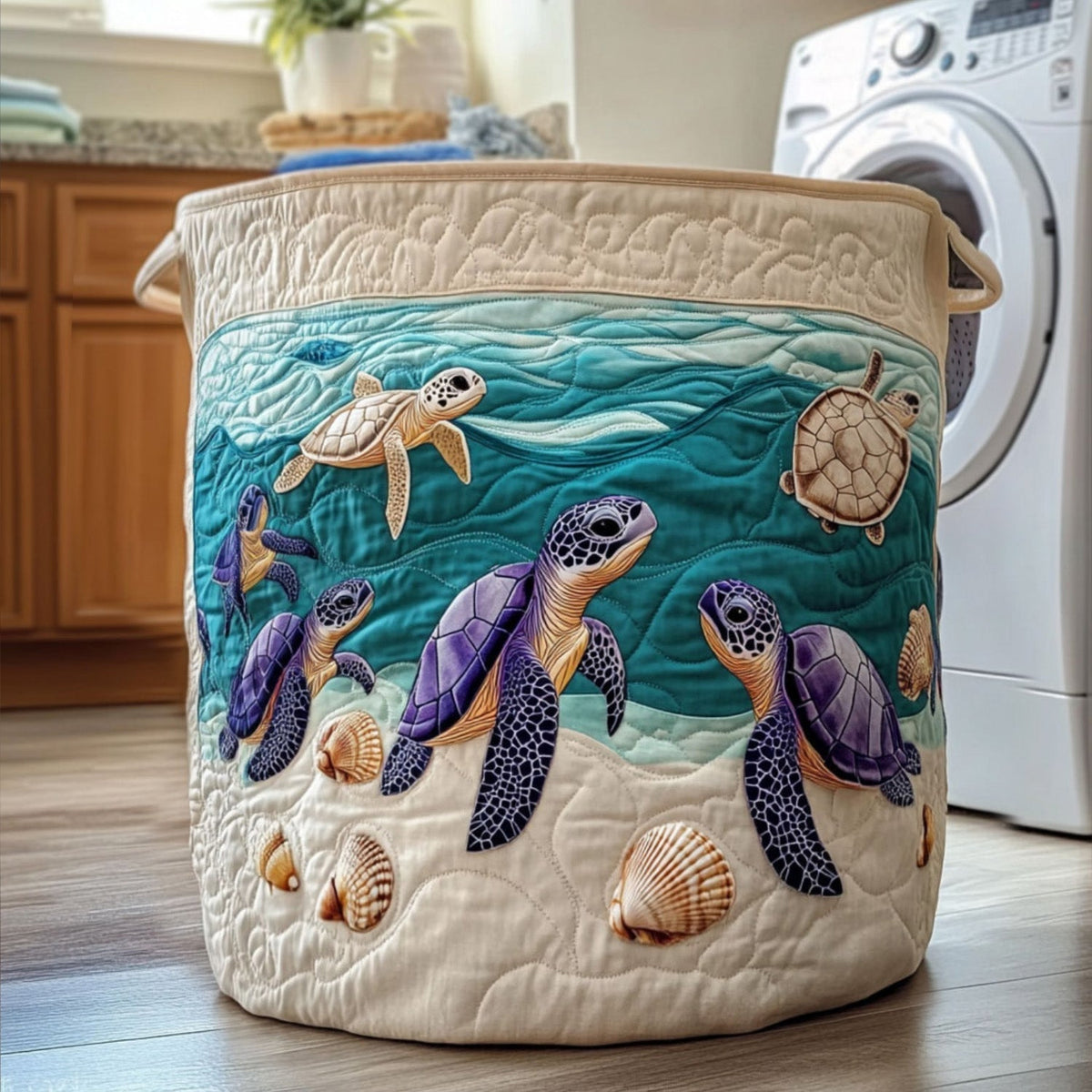 Panier à linge matelassé artisanal – Motif marin