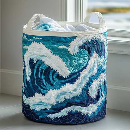 Panier à linge matelassé artisanal – Motif marin