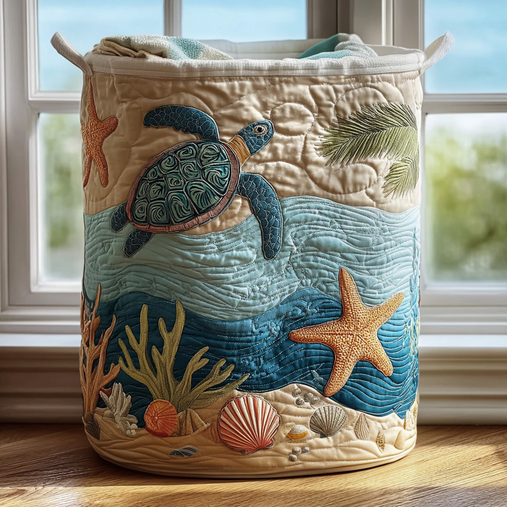 Panier à linge matelassé artisanal – Motif marin