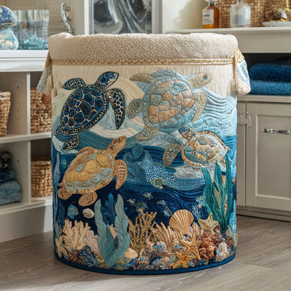 Panier à linge matelassé artisanal – Motif marin