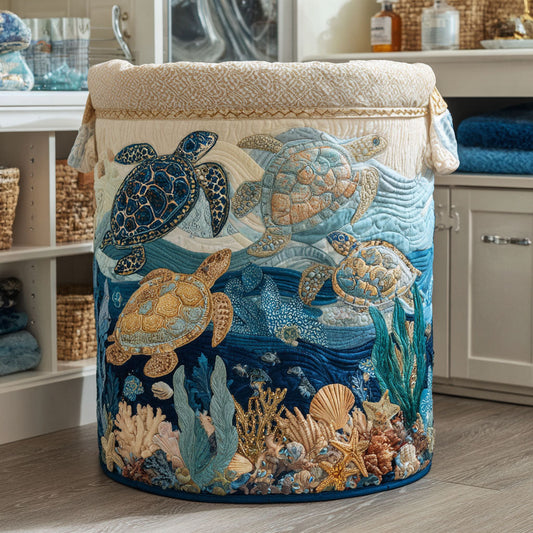 Panier à linge matelassé artisanal – Motif marin