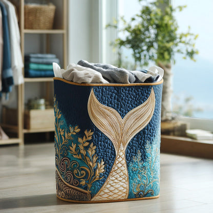 Panier à linge matelassé artisanal – Motif marin
