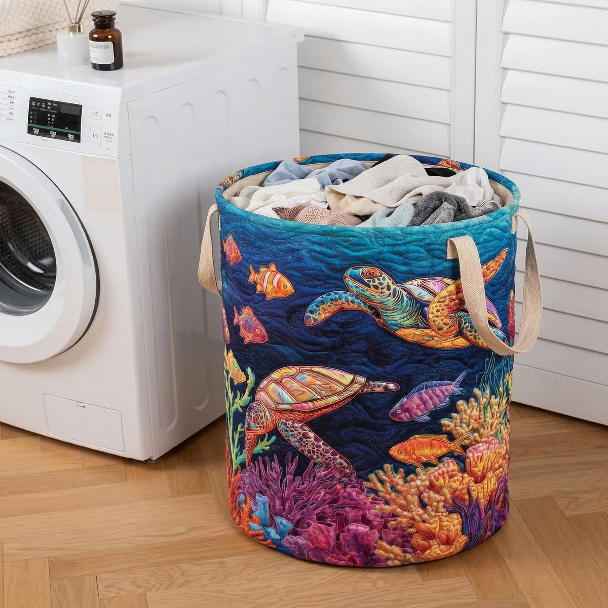 Panier à linge matelassé artisanal – Tortue de mer