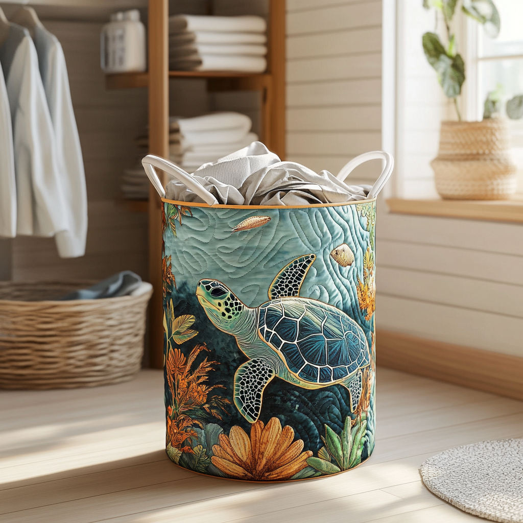 Panier à linge matelassé artisanal – Tortue de mer