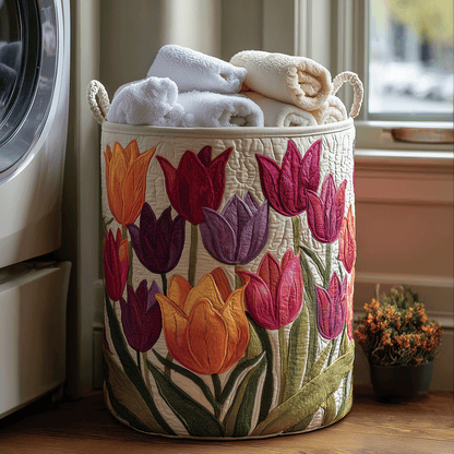 Panier à linge matelassé artisanal – Tulipes