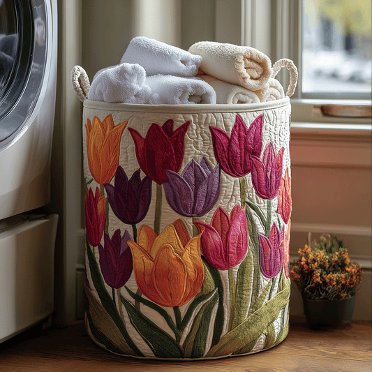 Panier à linge matelassé artisanal – Tulipes