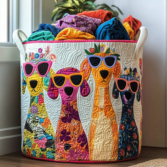 Panier à linge matelassé artisanal – Chien joyeux