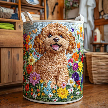 Panier à linge matelassé artisanal – Chiot joyeux