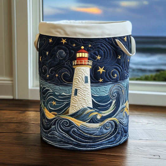 Panier à linge matelassé artisanal – Phare en mer