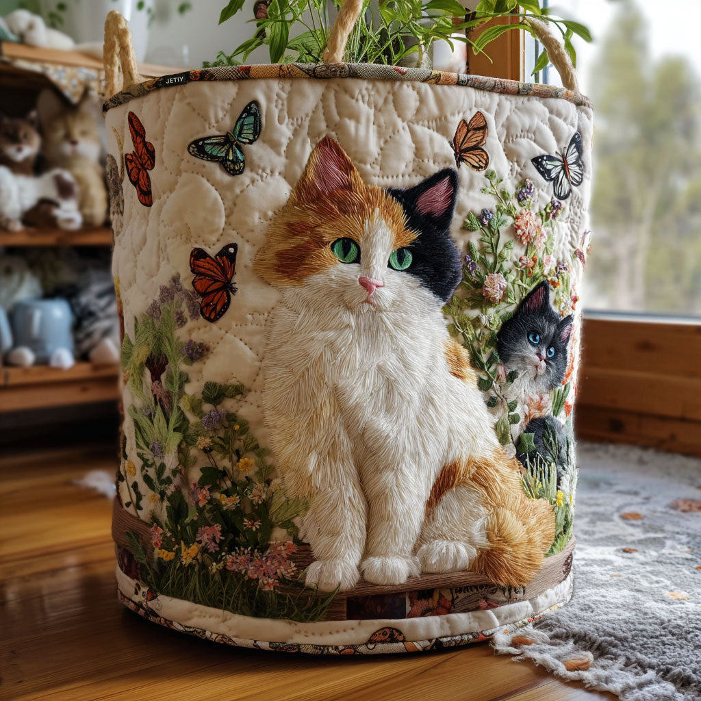 Panier à linge matelassé artisanal – Motif floral