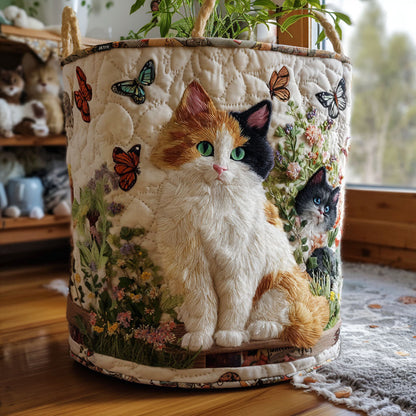 Panier à linge matelassé artisanal – Motif floral