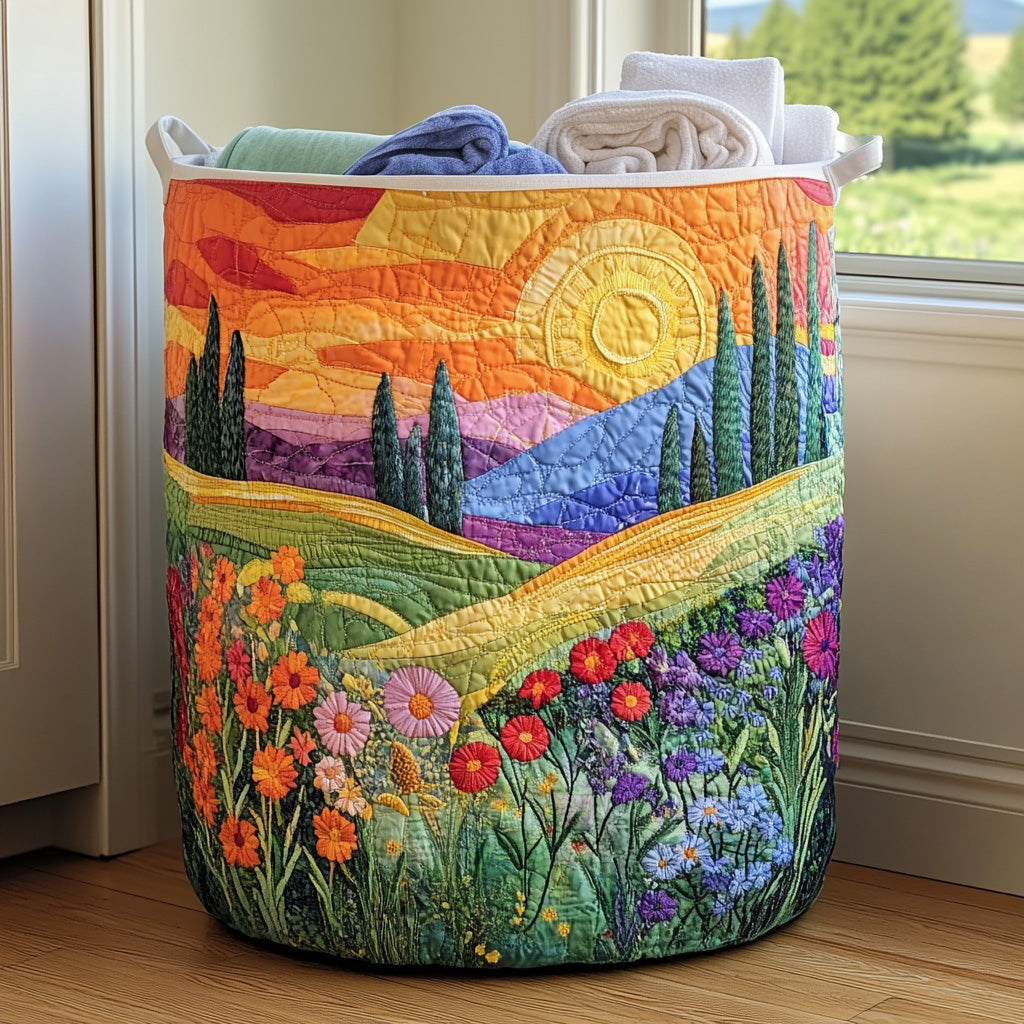 Panier à linge matelassé artisanal – Motif floral