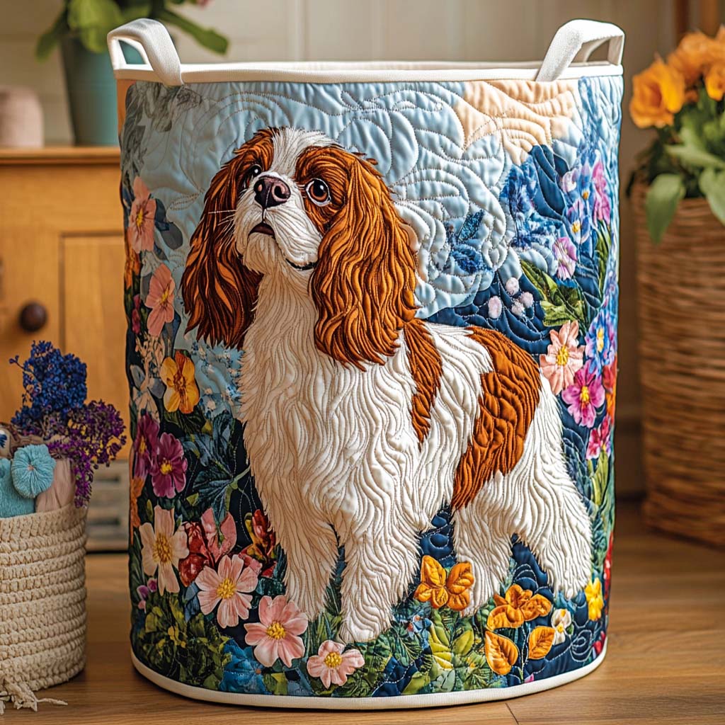 Panier à linge matelassé artisanal – Motif floral