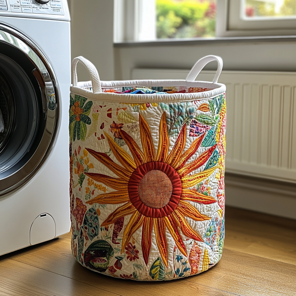 Panier à linge matelassé artisanal – Motif floral