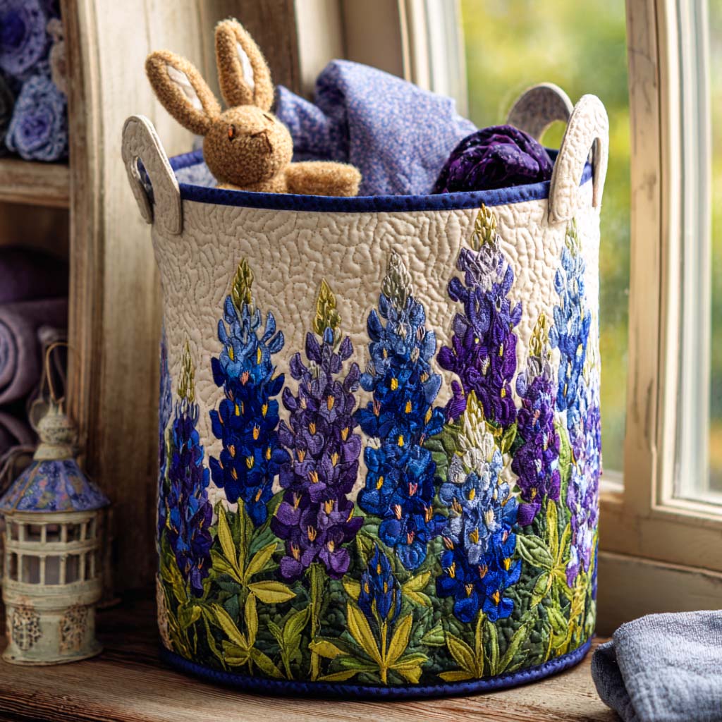 Panier à linge matelassé artisanal – Motif floral