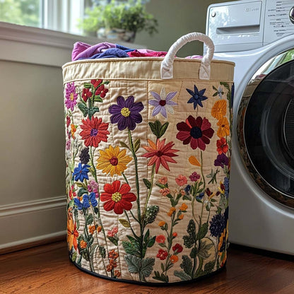 Panier à linge matelassé artisanal – Motif floral