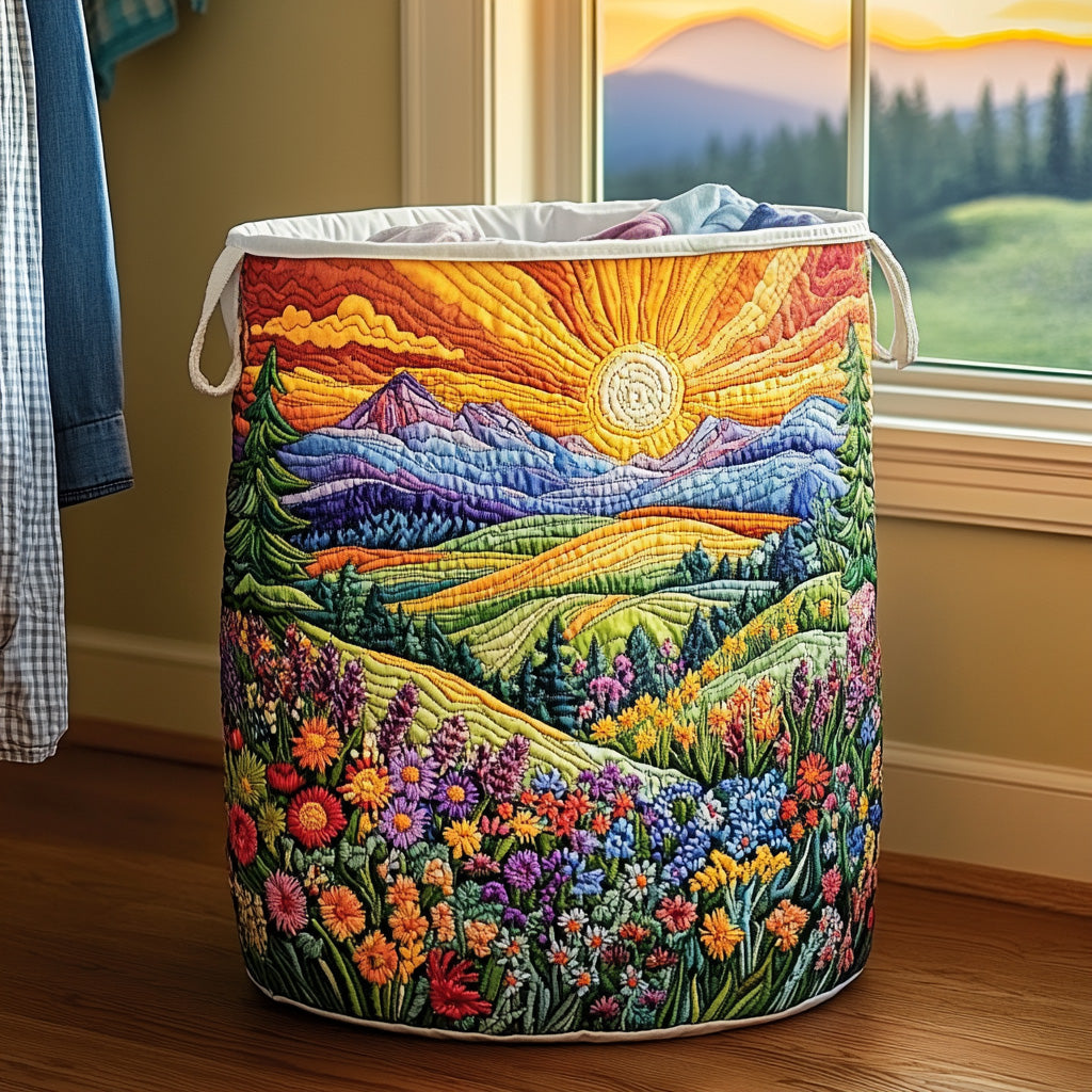 Panier à linge matelassé artisanal – Motif floral
