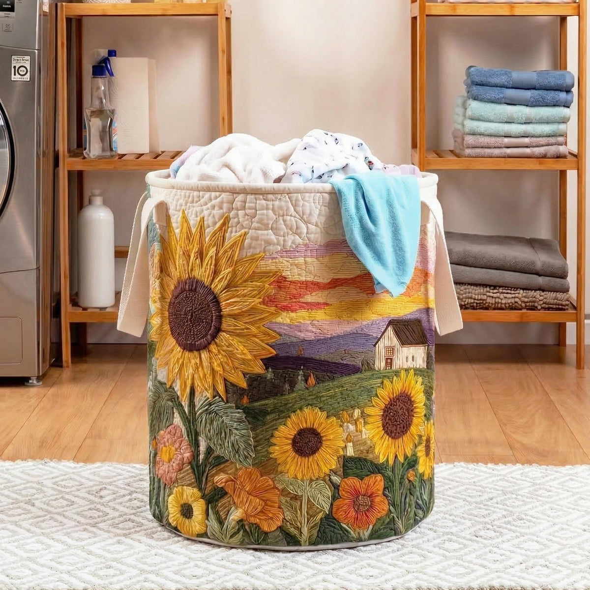 Panier à linge matelassé artisanal – Motif floral