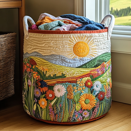 Panier à linge matelassé artisanal – Motif floral