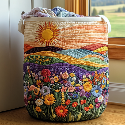Panier à linge matelassé artisanal – Motif floral
