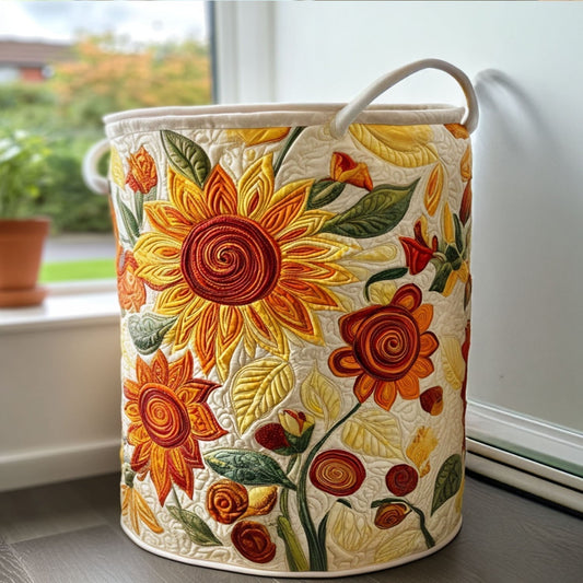 Panier à linge matelassé artisanal – Motif floral