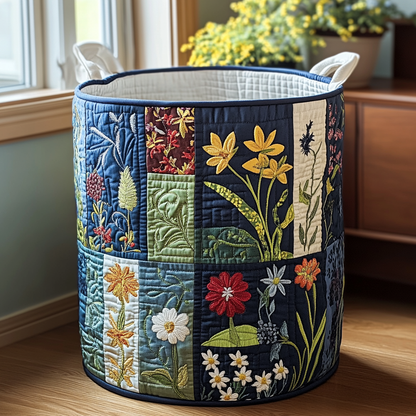 Panier à linge matelassé artisanal – Motif floral