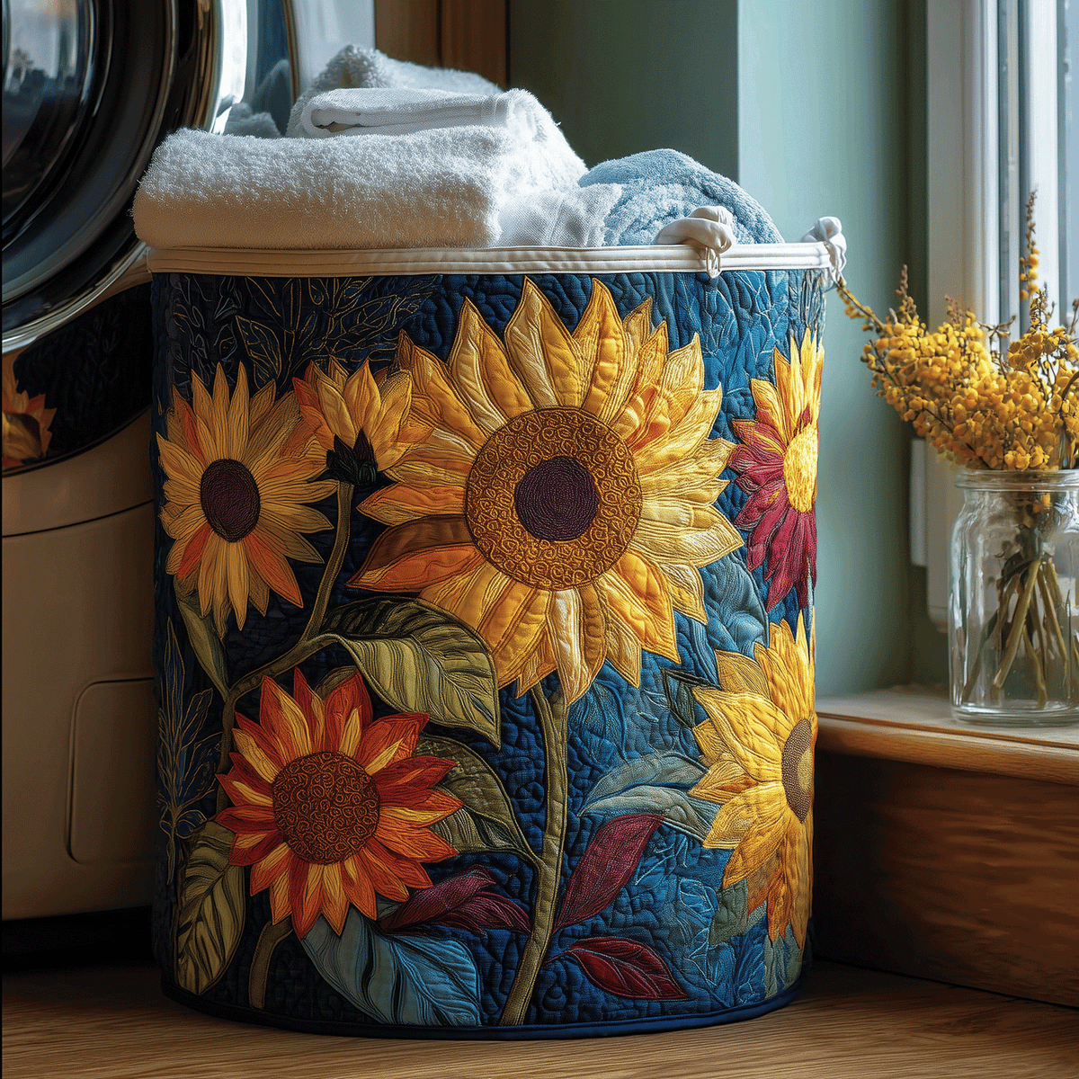 Panier à linge matelassé artisanal – Motif fleuri