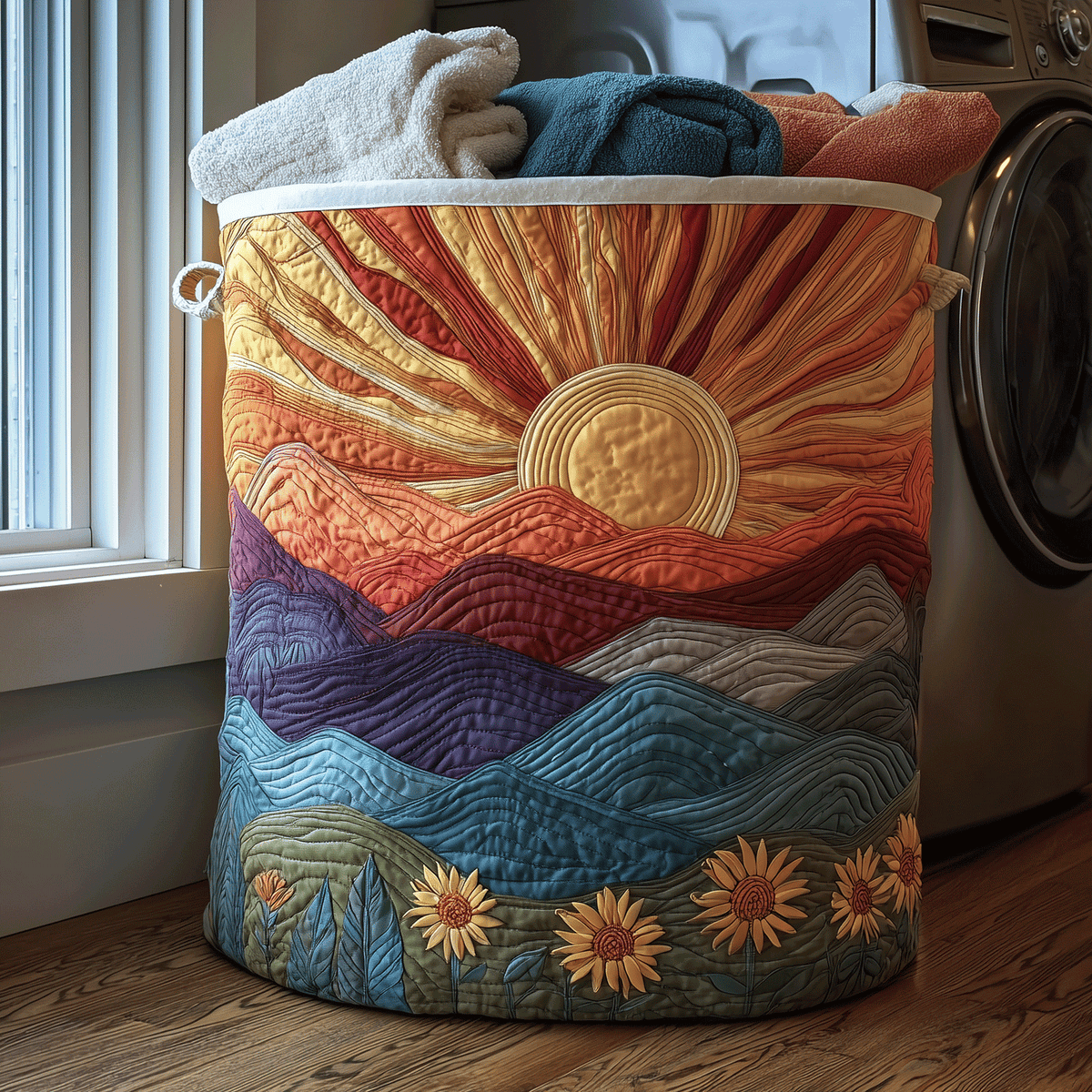 Panier à linge matelassé artisanal – Motif fleuri