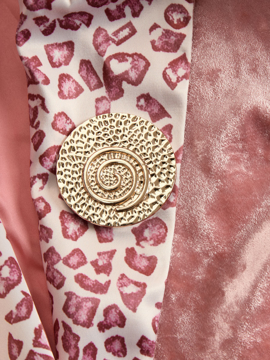 Lapel Contrast Leopard Print Velvet Blazer 