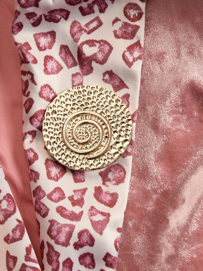 Lapel Contrast Leopard Print Velvet Blazer 